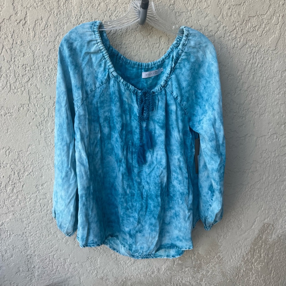 BILLY T BillyTshop Teal Blue Long Sleeve SOFT Blouse Top With Tassels NWT LARGE